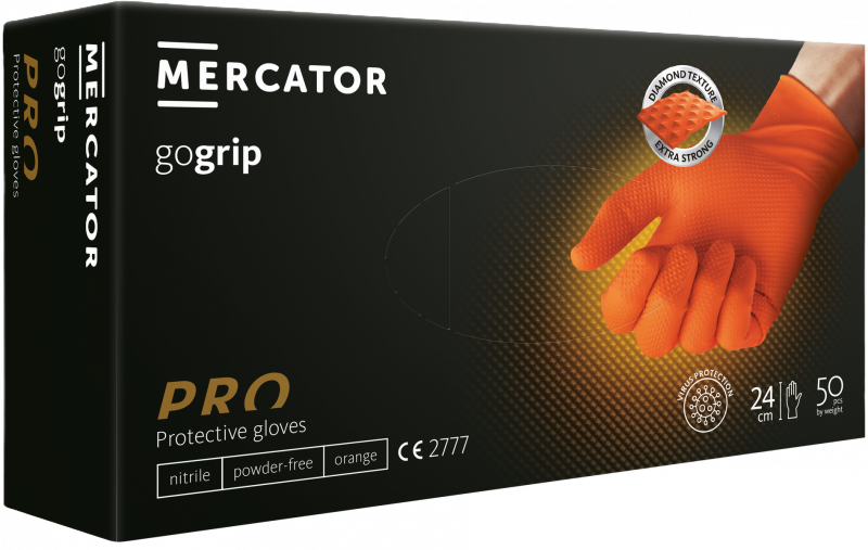 Jednorázové ochranné nitrilové rukavice MERCATOR® GOgrip orange (50 ks/balení)