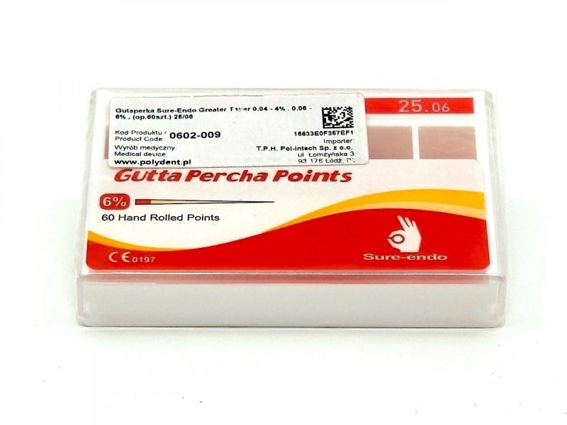 Gutaperčové čepy Sure-Endo - 0,6%, 30mm (60ks/bal)