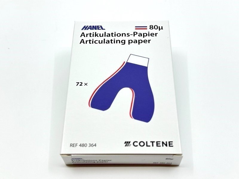 Artikulační papír HANEL - podkova, modro-červený, 80µ (72ks/bal)