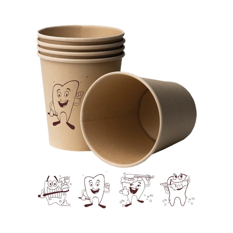 Bambusové kelímky s potiskem - zub, 170ml (50ks/bal)