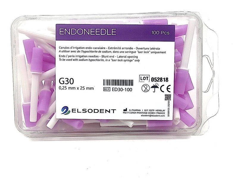 Endojehly pro výplach kořenových kanálků laterální ot.,tupá šp. 30 (0,25 mm) - fialové